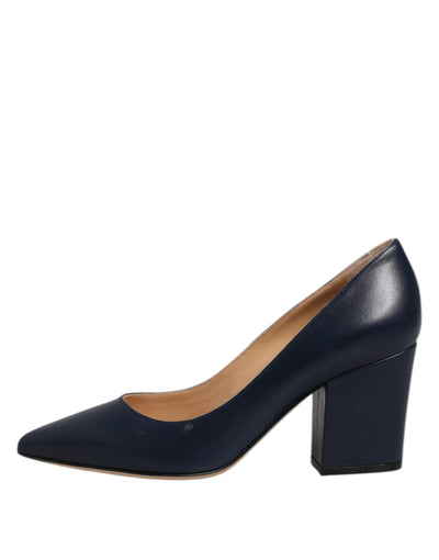 Sergio Rossi Blaue Leder spitze Zehe Block Absätze Schuhe