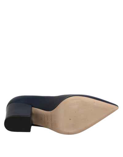Sergio Rossi Blaue Leder spitze Zehe Block Absätze Schuhe