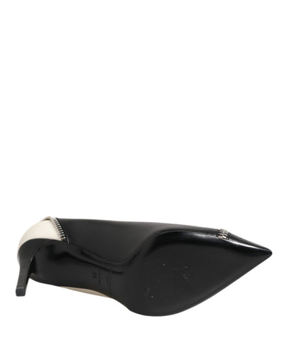 Saint Laurent Weißes Schwarzes Leder Spitz zulaufende Absätze Schuhe
