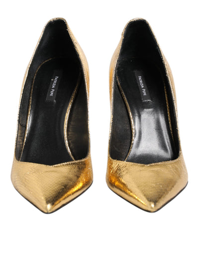 Patrizia Pepe Gold Lackleder High Heels Pump Schuhe