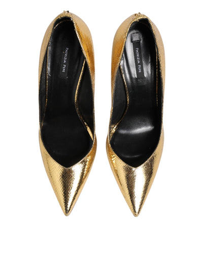 Patrizia Pepe Gold Lackleder High Heels Pump Schuhe
