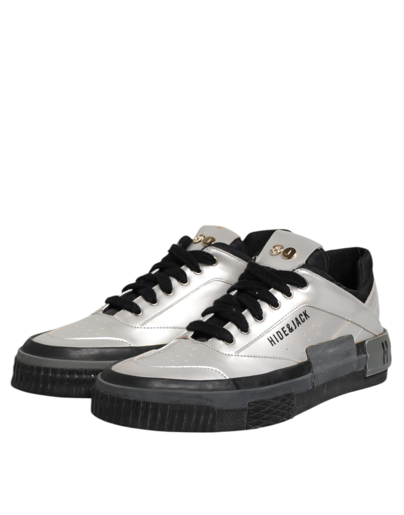 HIDE & JACK Silberne Leder Schnürschuhe Low Top Sneakers Schuhe