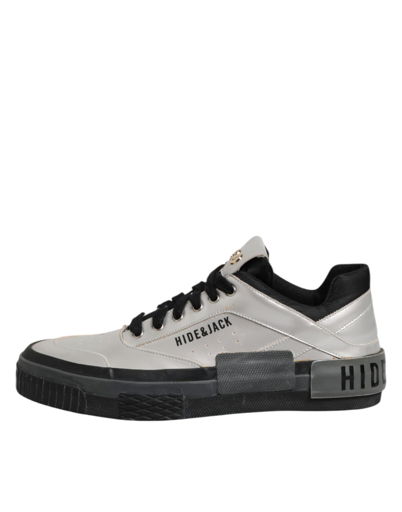 HIDE & JACK Silberne Leder Schnürschuhe Low Top Sneakers Schuhe