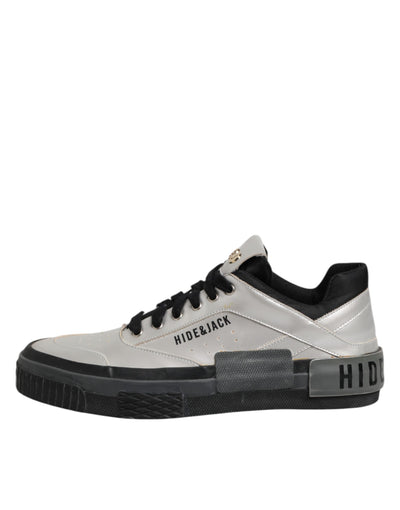 HIDE & JACK Silberne Leder Schnürschuhe Low Top Sneakers Schuhe