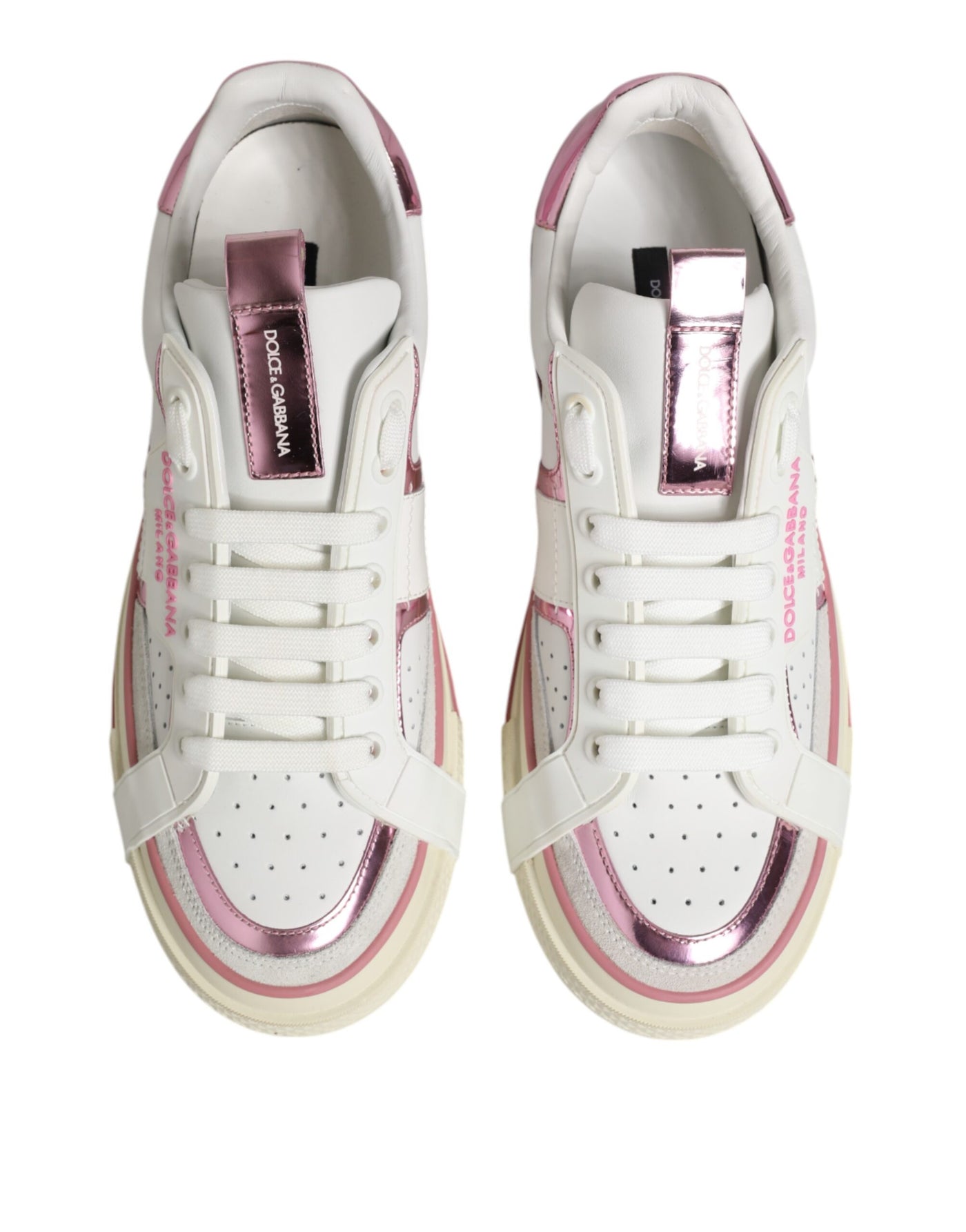 Dolce & Gabbana Weißes Leder DG Logo Low Top Sneakers Schuhe