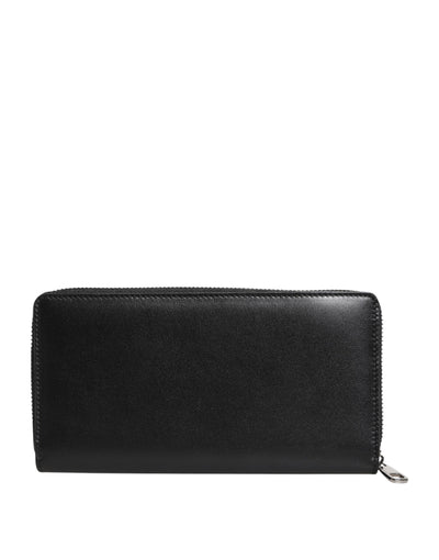 Dolce & Gabbana Schwarzes Leder Logo-Plakette Zip Around Continental Brieftasche