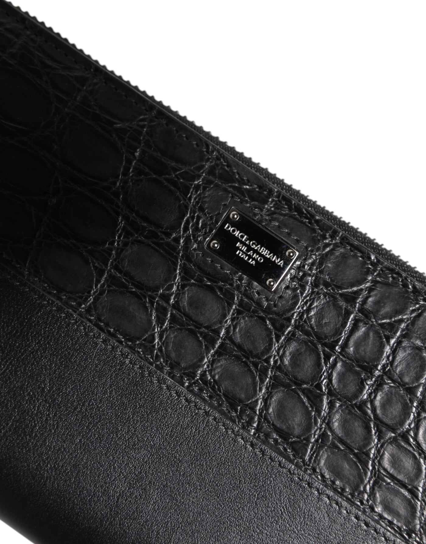 Dolce & Gabbana Schwarzes Leder Logo-Plakette Zip Around Continental Brieftasche