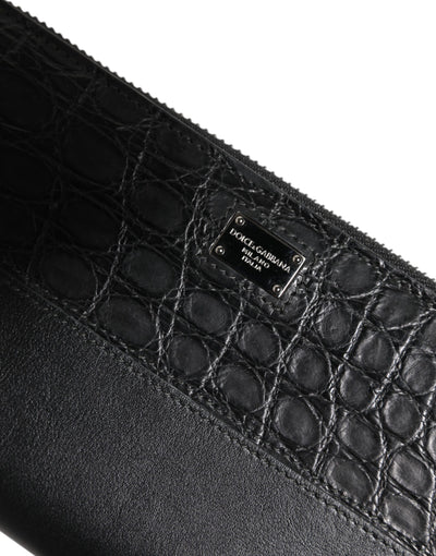 Dolce & Gabbana Schwarzes Leder Logo-Plakette Zip Around Continental Brieftasche