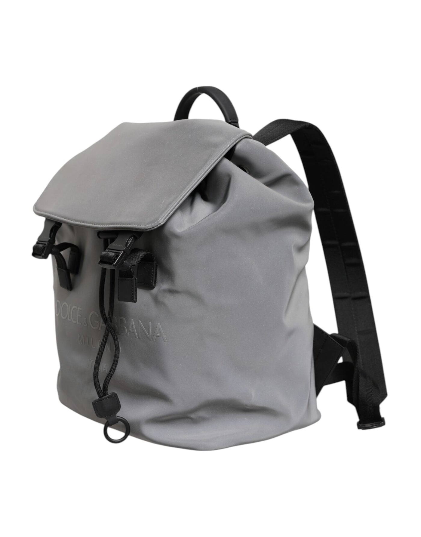 Dolce & Gabbana Grauer Palermo Reflektor Schnallen Kordelzug Rucksack Tasche