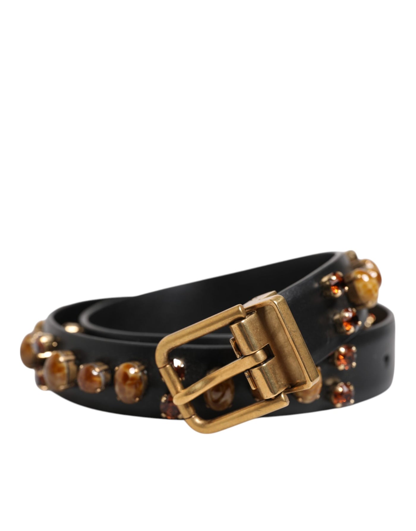 Dolce & Gabbana Schwarzer Leder Nietengürtel mit goldfarbener Schnalle