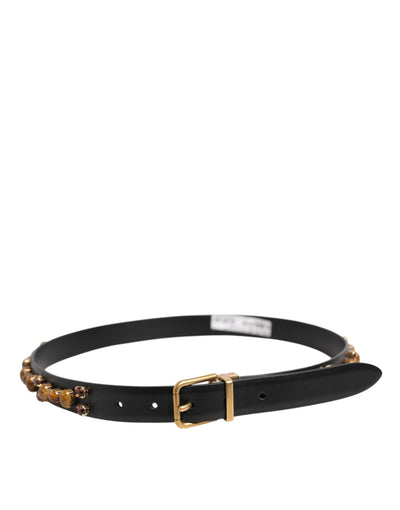 Dolce & Gabbana Schwarzer Leder Nietengürtel mit goldfarbener Schnalle