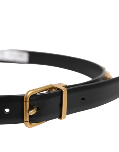 Dolce & Gabbana Schwarzer Leder Nietengürtel mit goldfarbener Schnalle