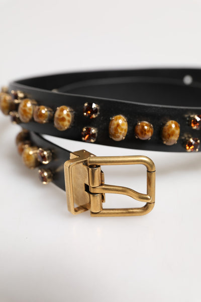 Dolce & Gabbana Schwarzer Leder Nietengürtel mit goldfarbener Schnalle