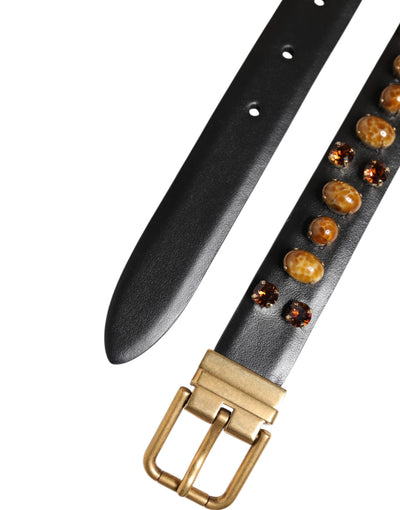 Dolce & Gabbana Schwarzer Leder Nietengürtel mit goldfarbener Schnalle
