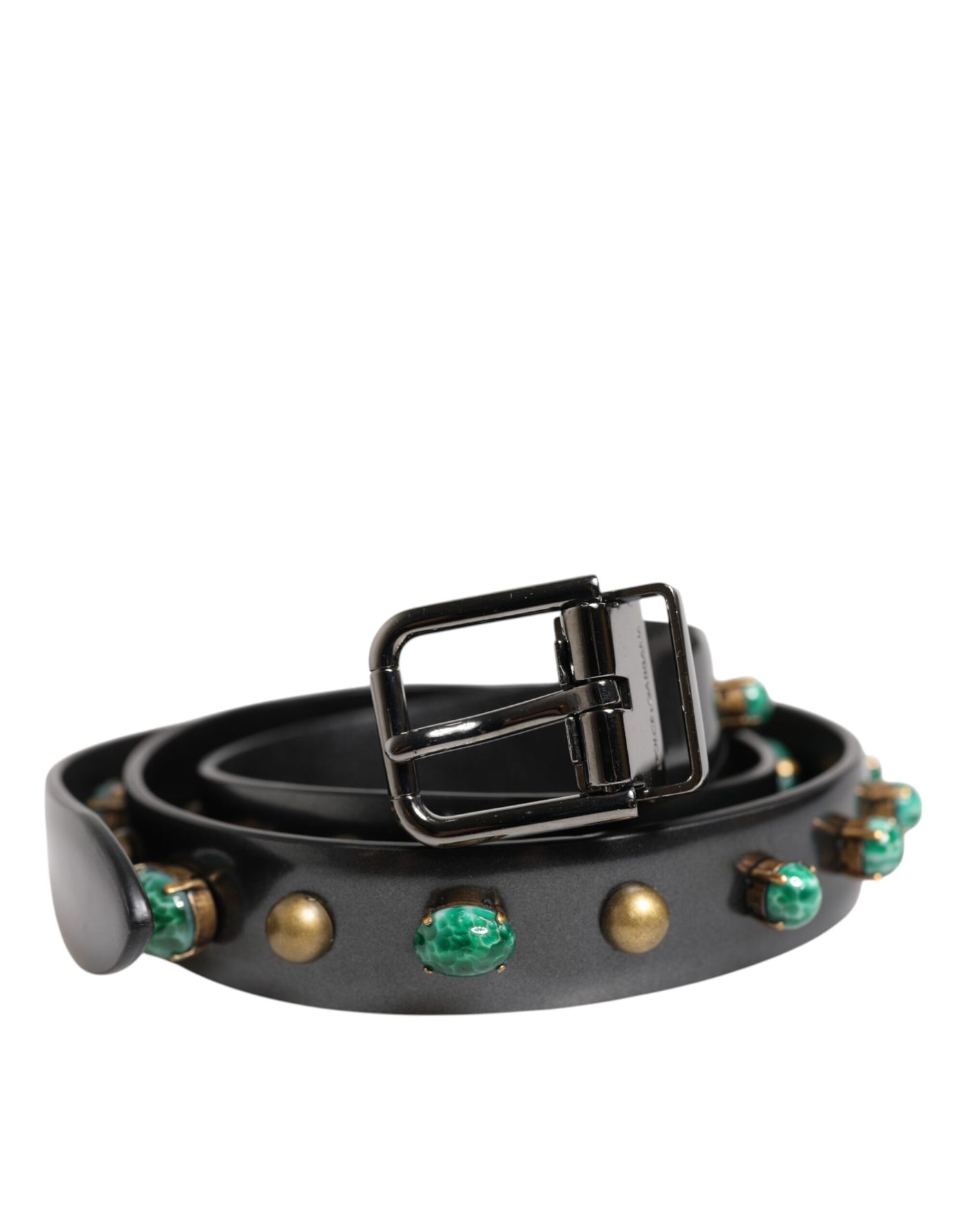 Dolce & Gabbana Schwarzer Leder Nietengürtel mit silberfarbener Schnalle