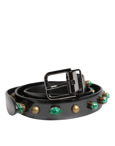 Dolce & Gabbana Schwarzer Leder Nietengürtel mit silberfarbener Schnalle