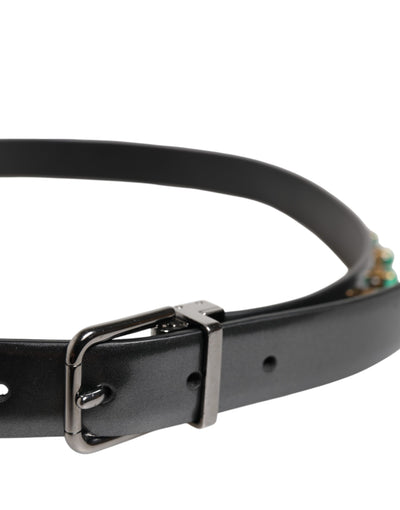 Dolce & Gabbana Schwarzer Leder Nietengürtel mit silberfarbener Schnalle