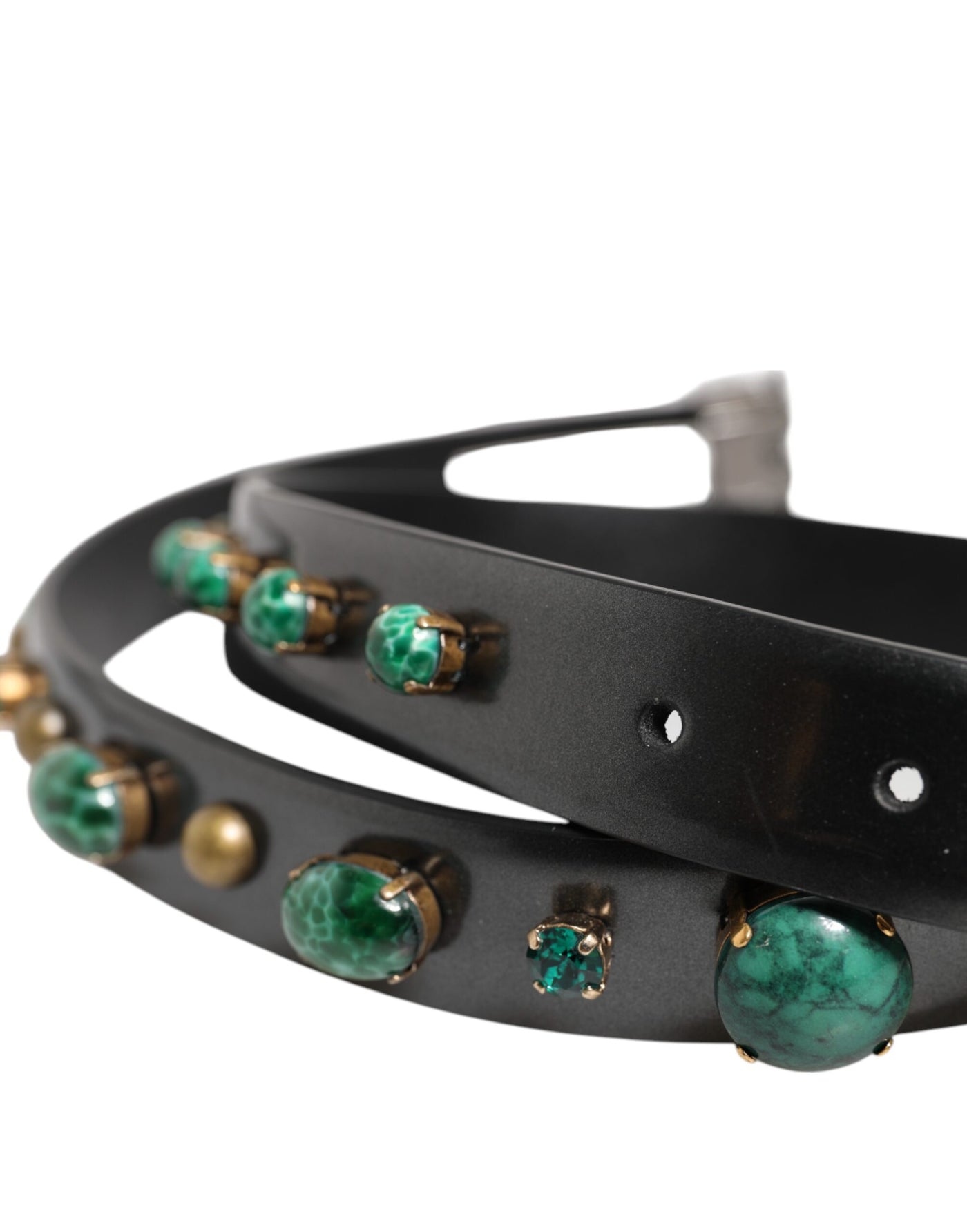 Dolce & Gabbana Schwarzer Leder Nietengürtel mit silberfarbener Schnalle