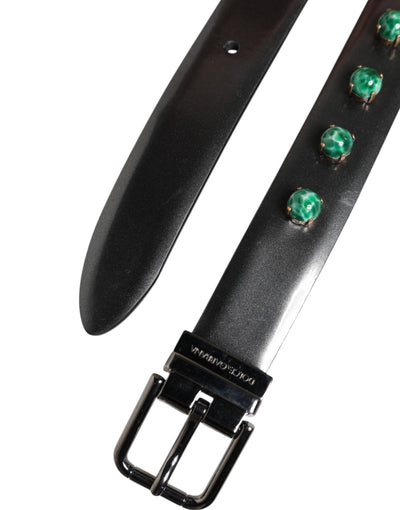 Dolce & Gabbana Schwarzer Leder Nietengürtel mit silberfarbener Schnalle