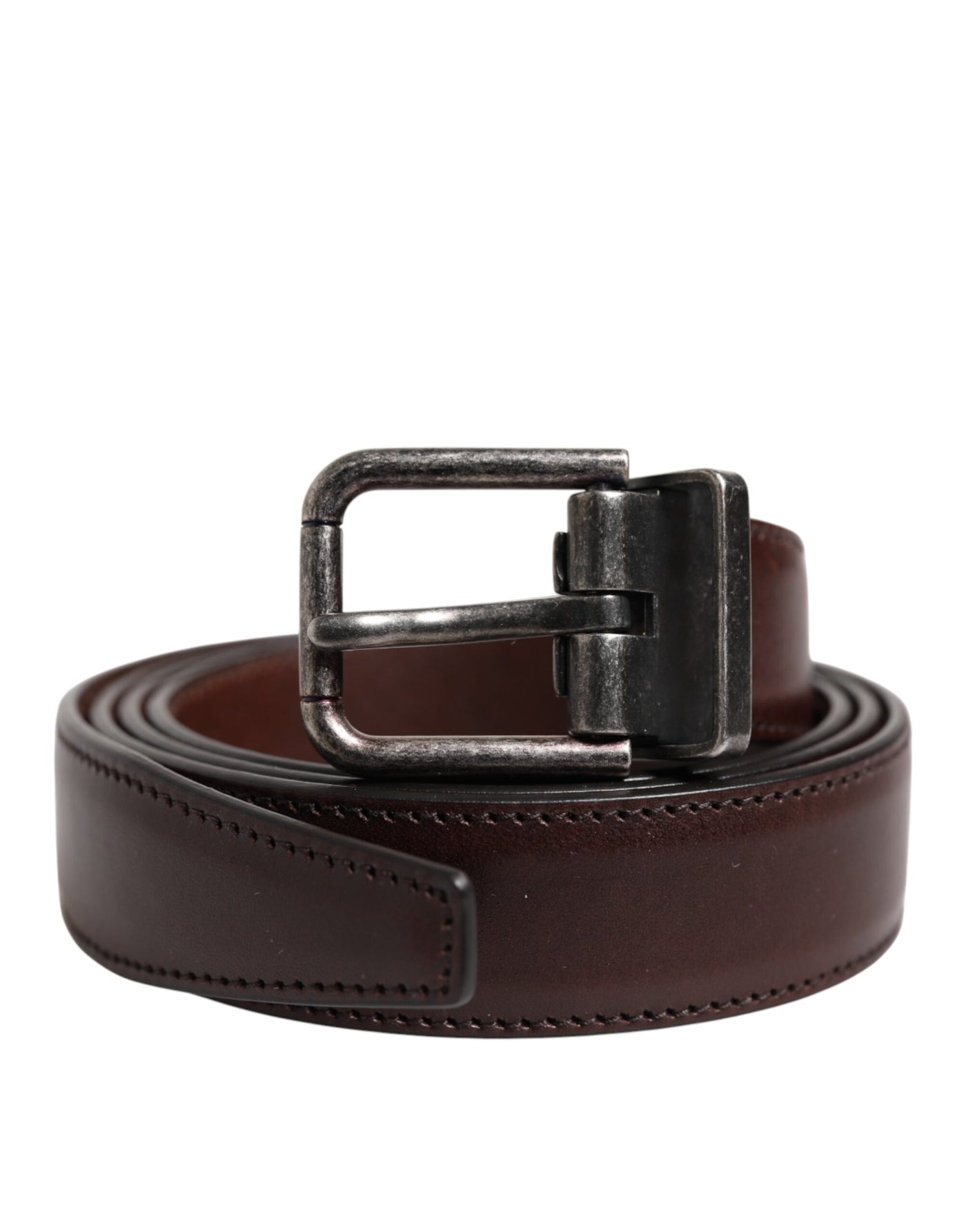 Dolce & Gabbana Brauner klassischer silberner Logo-Gürtel mit Metallschnalle