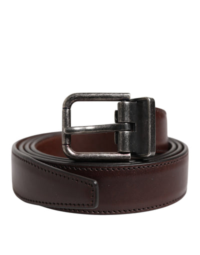 Dolce & Gabbana Brauner klassischer silberner Logo-Gürtel mit Metallschnalle