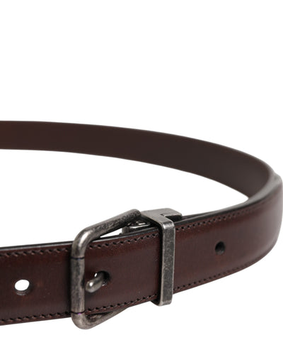 Dolce & Gabbana Brauner klassischer silberner Logo-Gürtel mit Metallschnalle