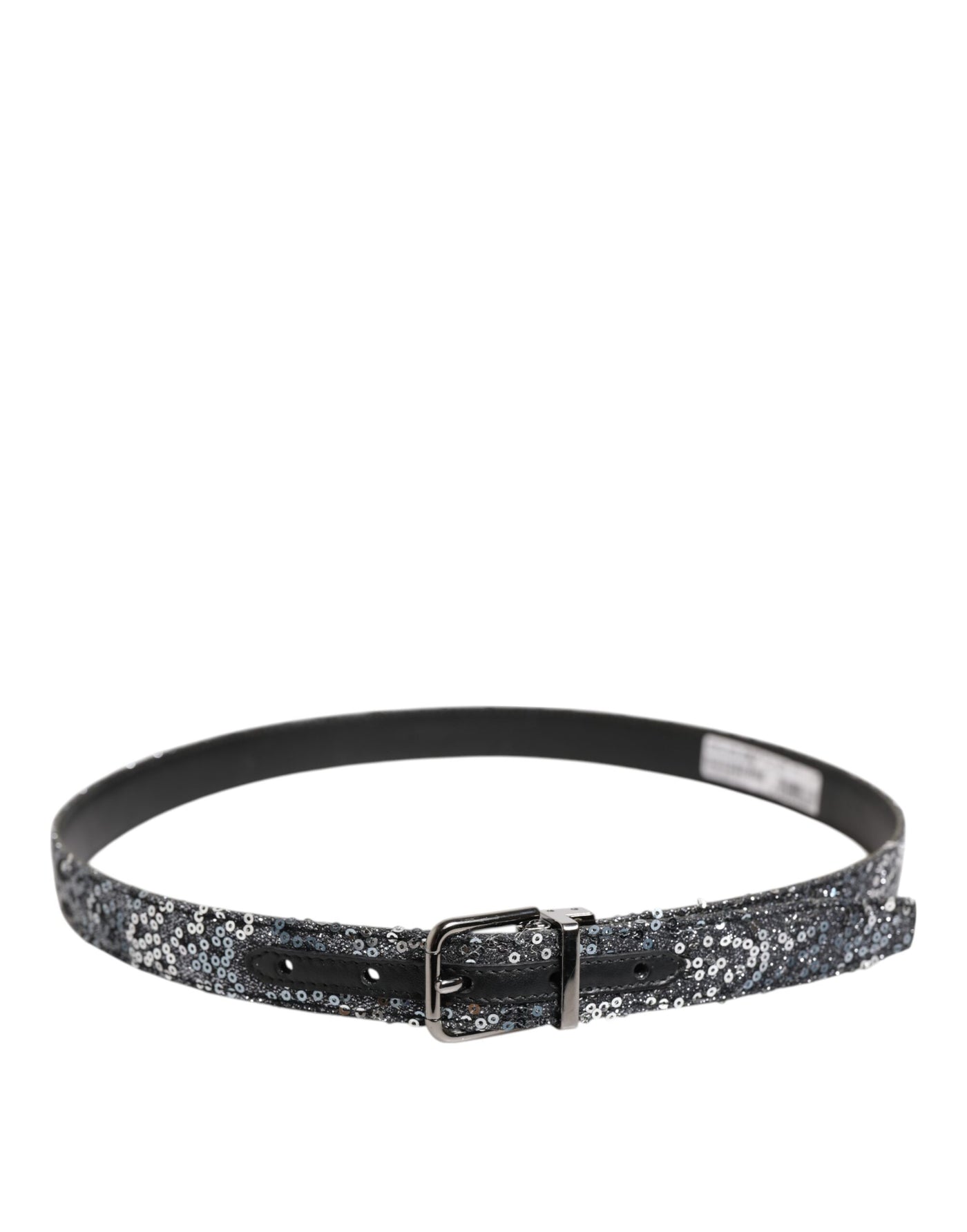 Dolce & Gabbana Schwarzer Pailletten Silber Metall Logo Schnalle Gürtel