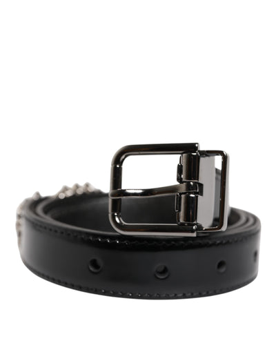Dolce & Gabbana Schwarzer Gürtel mit verschnörkelter Metall-Logo-Schnalle
