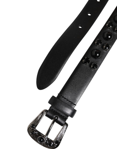 Dolce & Gabbana Schwarzer Nietengürtel aus Leder mit Metall-Logo-Schnalle