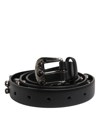 Dolce & Gabbana Schwarzer Nietengürtel aus Leder mit Metall-Logo-Schnalle