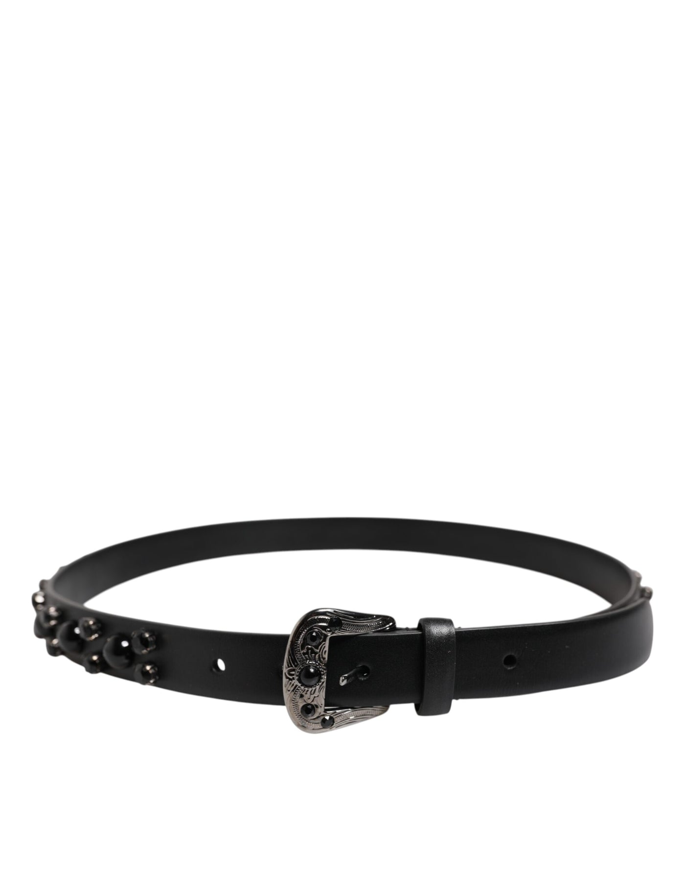 Dolce & Gabbana Schwarzer Nietengürtel aus Leder mit Metall-Logo-Schnalle