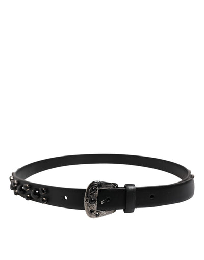 Dolce & Gabbana Schwarzer Nietengürtel aus Leder mit Metall-Logo-Schnalle