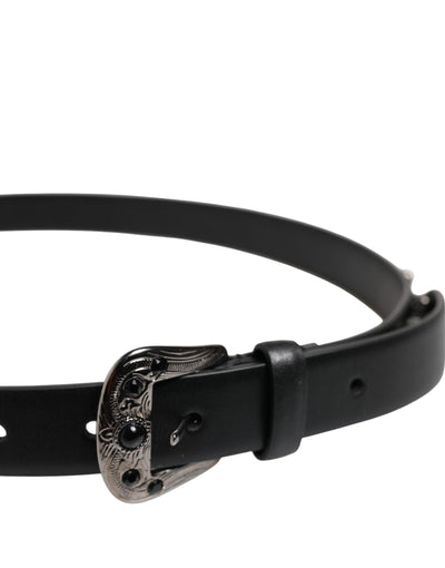 Dolce & Gabbana Schwarzer Nietengürtel aus Leder mit Metall-Logo-Schnalle