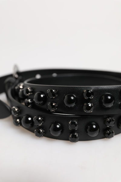 Dolce & Gabbana Schwarzer Nietengürtel aus Leder mit Metall-Logo-Schnalle
