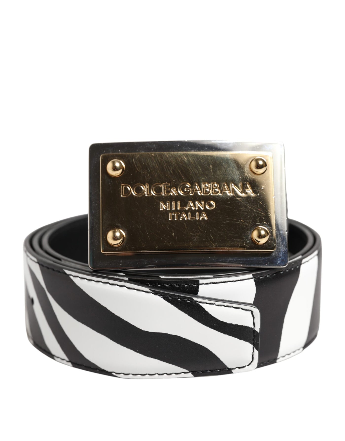 Dolce & Gabbana Schwarz Weiß Zebra Gold Metall Logo Schnalle Gürtel