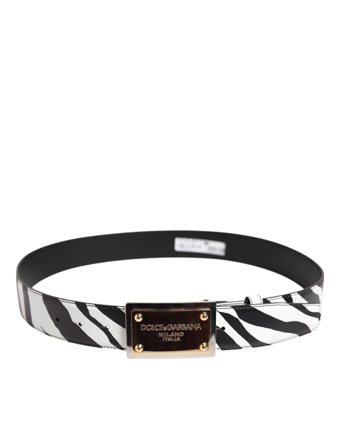 Dolce & Gabbana Schwarz Weiß Zebra Gold Metall Logo Schnalle Gürtel