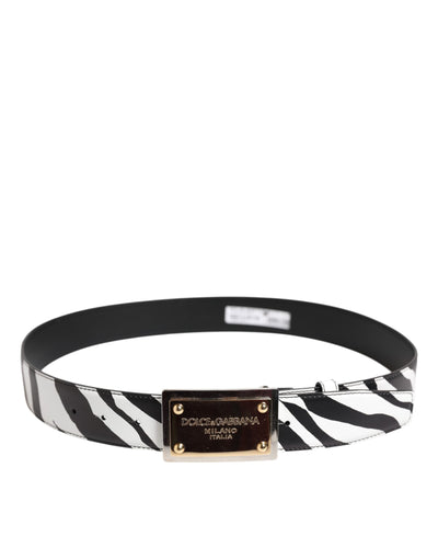 Dolce & Gabbana Schwarz Weiß Zebra Gold Metall Logo Schnalle Gürtel