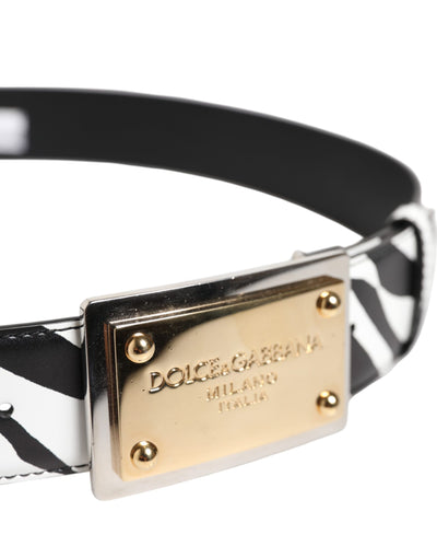 Dolce & Gabbana Schwarz Weiß Zebra Gold Metall Logo Schnalle Gürtel