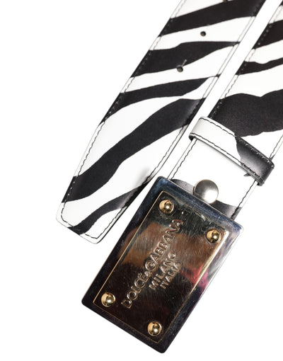 Dolce & Gabbana Schwarz Weiß Zebra Gold Metall Logo Schnalle Gürtel