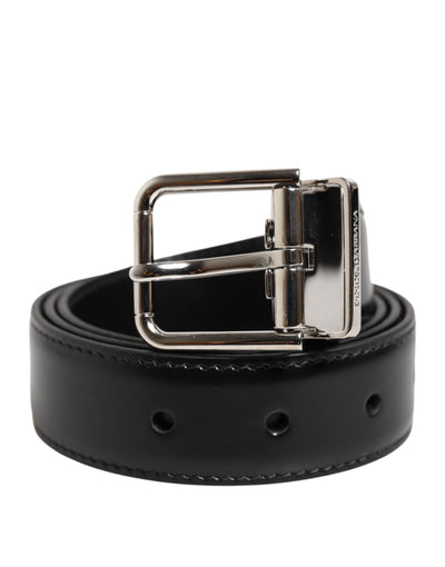 Dolce & Gabbana Schwarzer klassischer Ledergürtel mit Metallschnalle