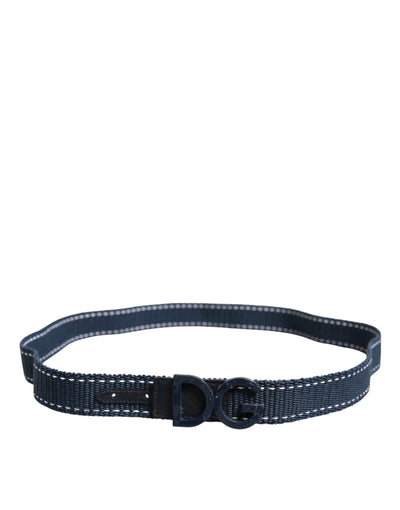 Dolce & Gabbana Blau Weiß Baumwolle DG Logo Metallschnalle Gürtel