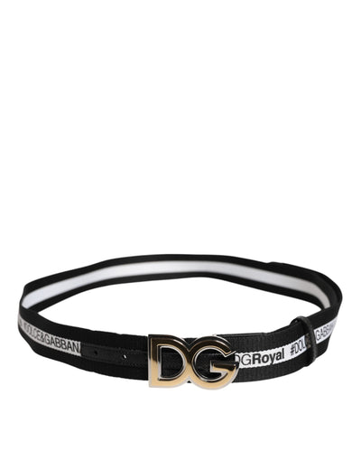 Dolce & Gabbana Schwarzer Baumwollgürtel mit goldener Schnalle und DG-Logo