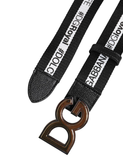 Dolce & Gabbana Schwarzer Baumwollgürtel mit goldener Schnalle und DG-Logo
