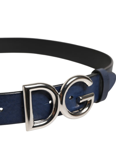 Dolce & Gabbana Blau Klassisch Silber Metall DG Logo Schnalle Gürtel