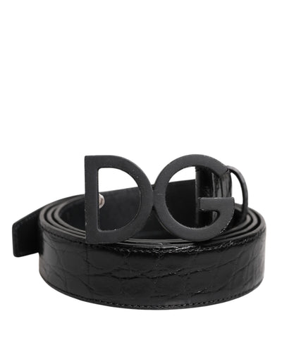 Dolce & Gabbana Schwarzes Leder Klassischer Metall DG Schnalle Gürtel