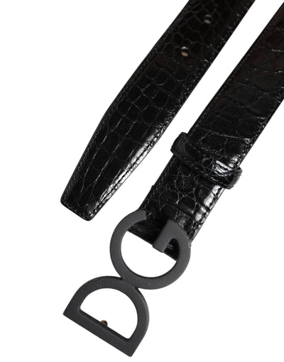 Dolce & Gabbana Schwarzes Leder Klassischer Metall DG Schnalle Gürtel