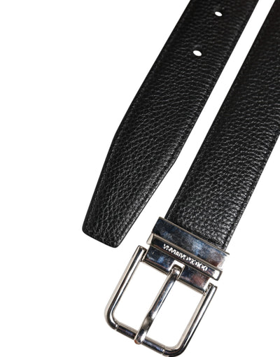 Dolce & Gabbana Schwarzer klassischer Ledergürtel mit silberfarbener Schnalle