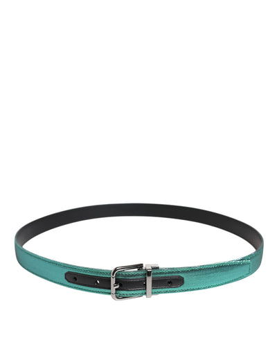 Dolce & Gabbana Grün Schwarzer Polyester Gürtel mit Metallschnalle
