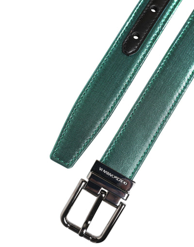 Dolce & Gabbana Grün Schwarzer Polyester Gürtel mit Metallschnalle