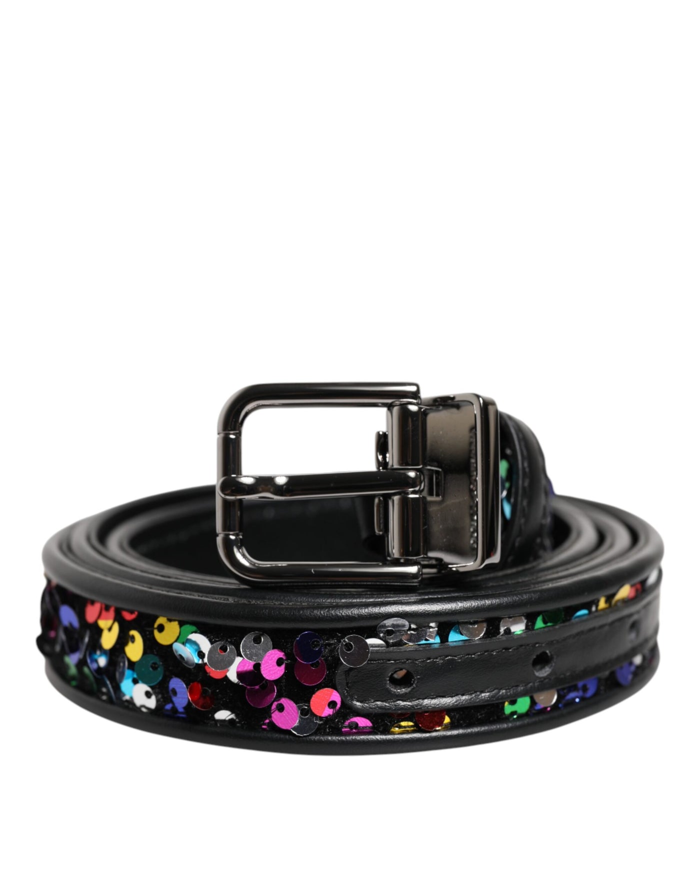 Dolce & Gabbana Schwarzer Gürtel mit Paillettenverzierung und Metallschnalle
